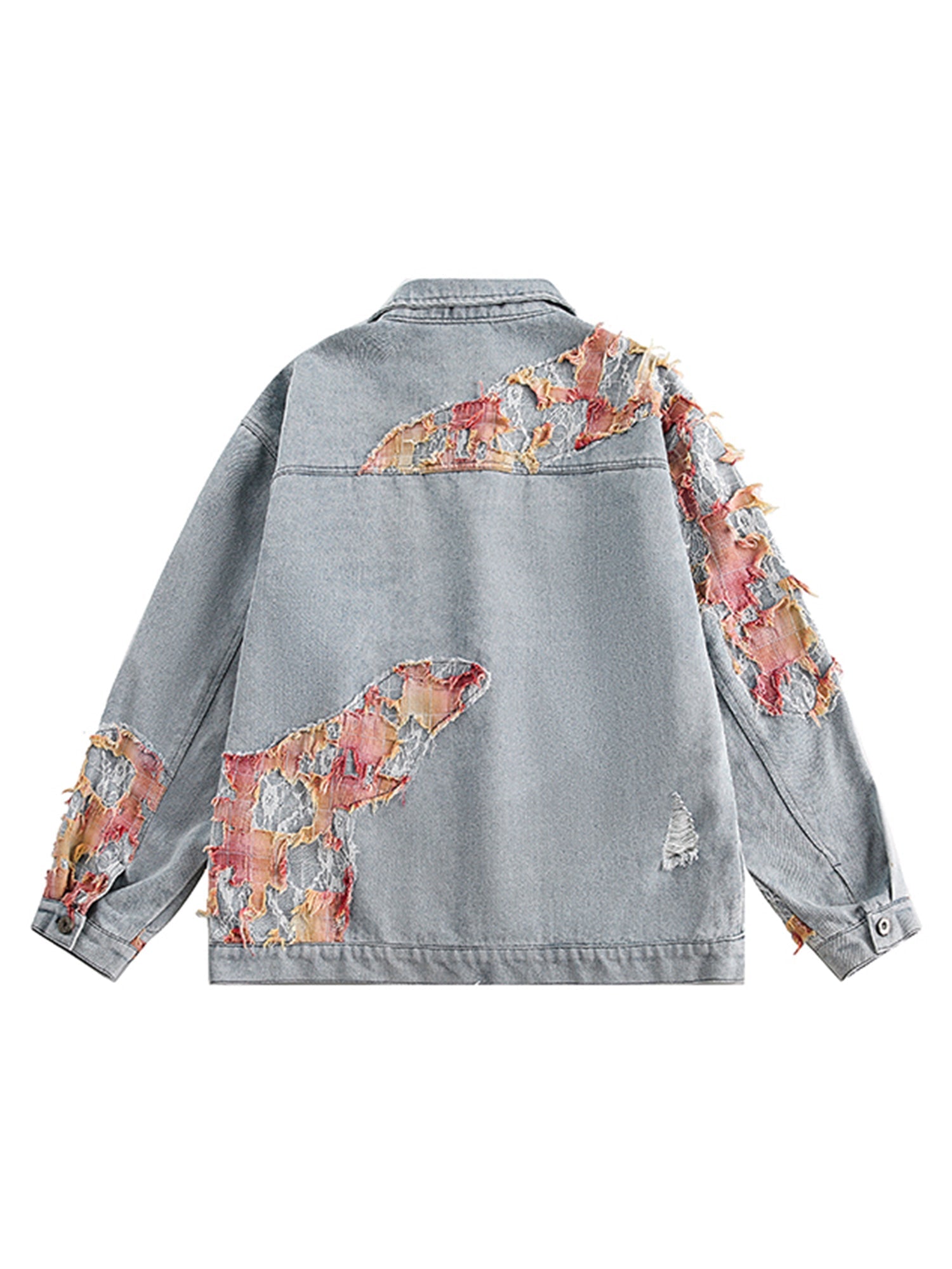 Thesupermade American Street Style Lace Patchwork Denim Jacket