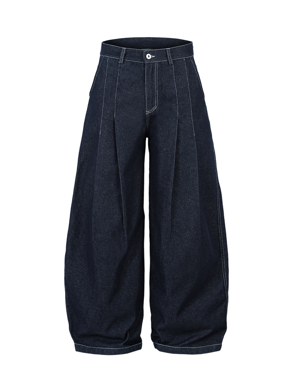 Deconstructed Contrast Stitching Pleated Baggy Barrel Jeans