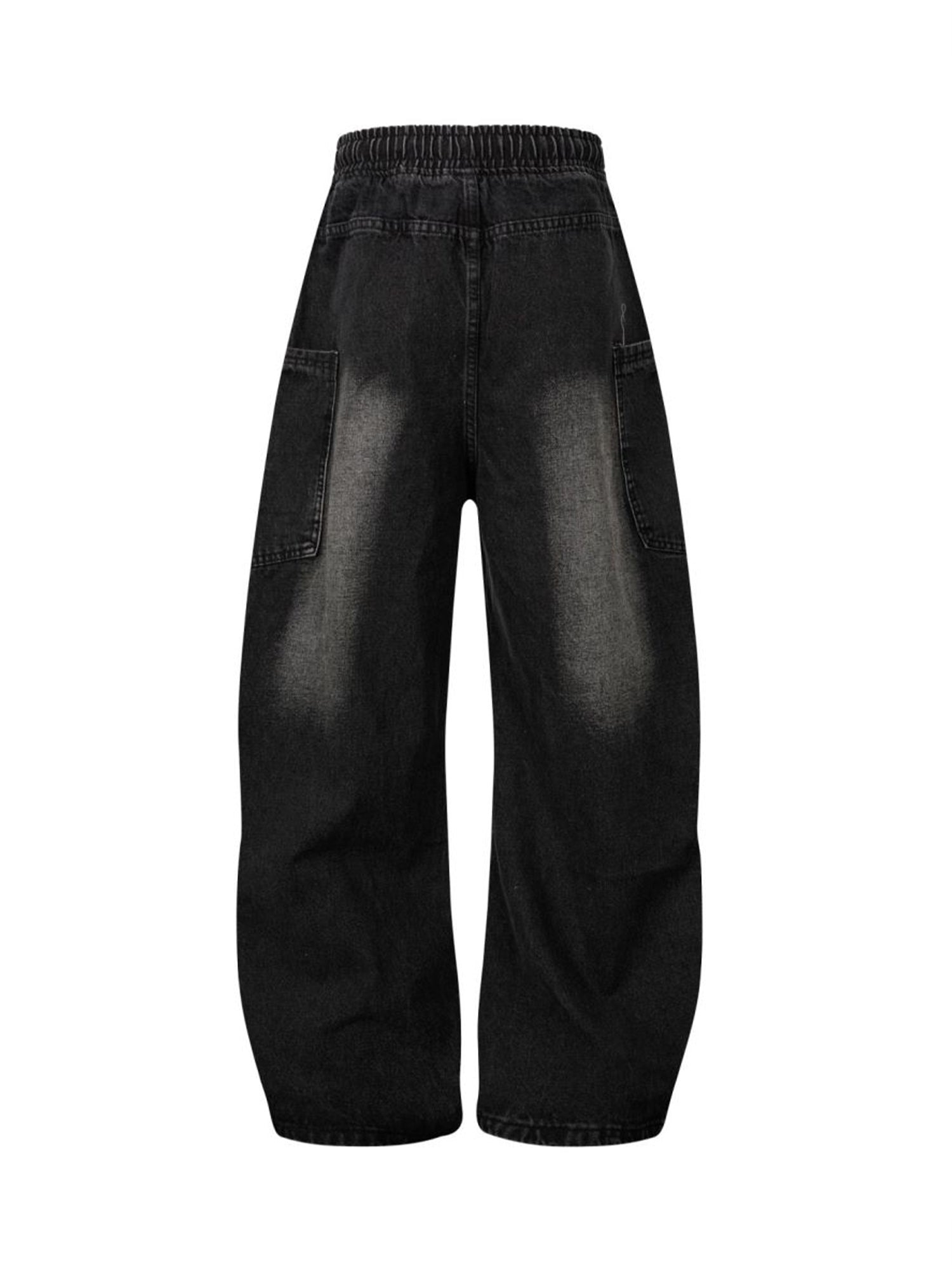 Washed Distressed Split Drawstring Barrel Jeans