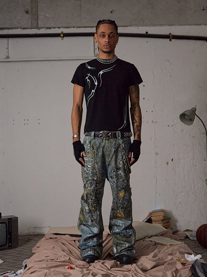 Thesupermade Graffiti BORO Destruction Chain Jeans – 2110 