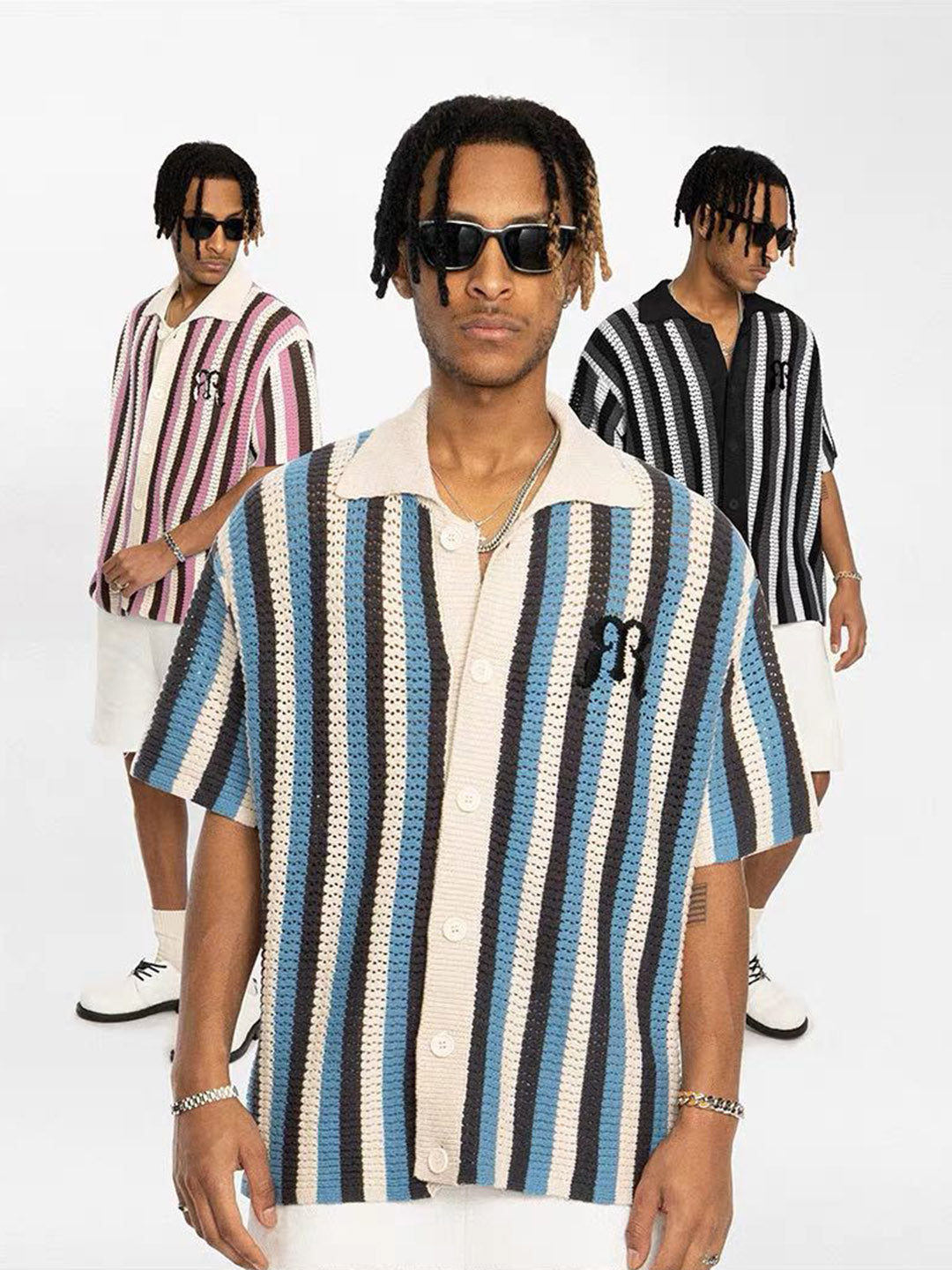 Thesupermade Striped Embroidered Short-sleeved Shirt