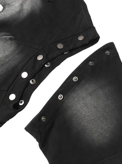Retro Washed Detachable Waistcoat T-shirt