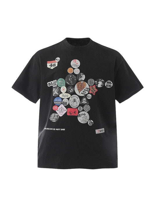 T-shirt à manches courtes effet vieilli avec imprimé badge