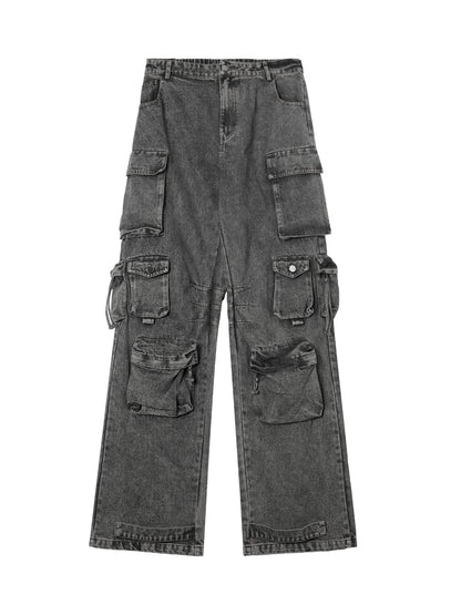 Thesupermade Street Stitching Multi-Pocket Workwear Washed Jeans – 2209