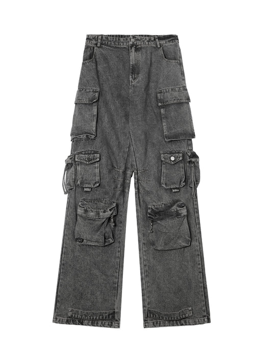 Thesupermade Street Stitching Multi-Pocket Workwear Washed Jeans – 2209