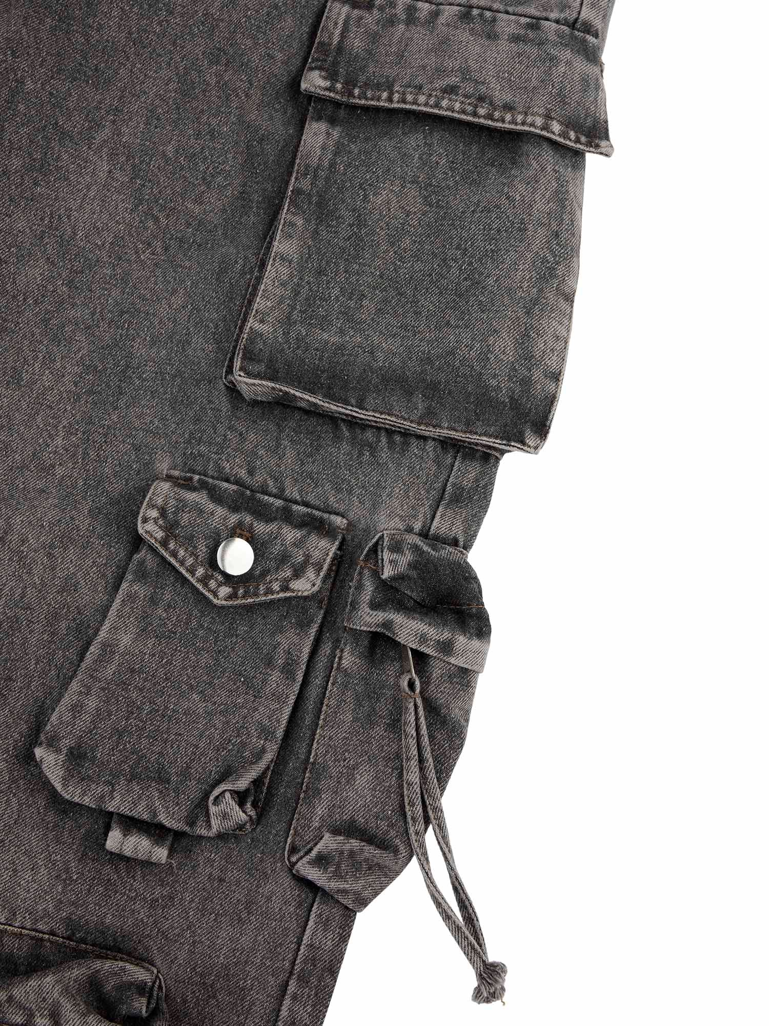 Thesupermade Street Stitching Multi-Pocket Workwear Washed Jeans – 2209