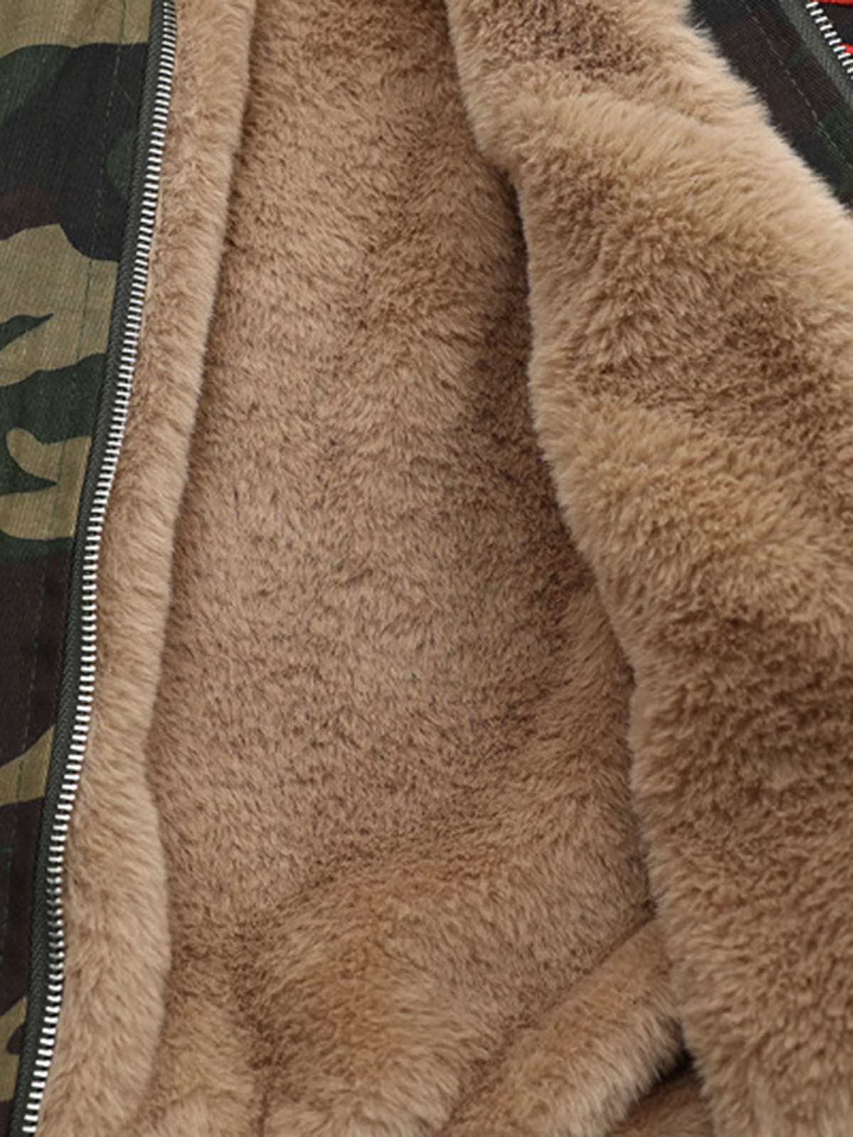 Bestickte Jacke mit abnehmbarer Pelzkapuze