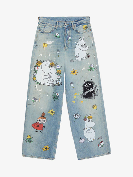 Washed Moomin Print Baggy Jeans