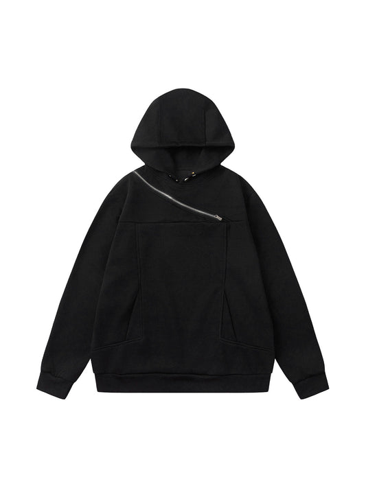 Hoodie mit dekonstruiertem Nieten-Angular-Reißverschluss