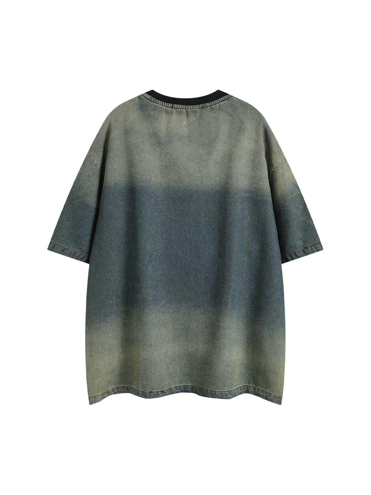 Distressed Washed Patchwork Gradient Denim T-shirt