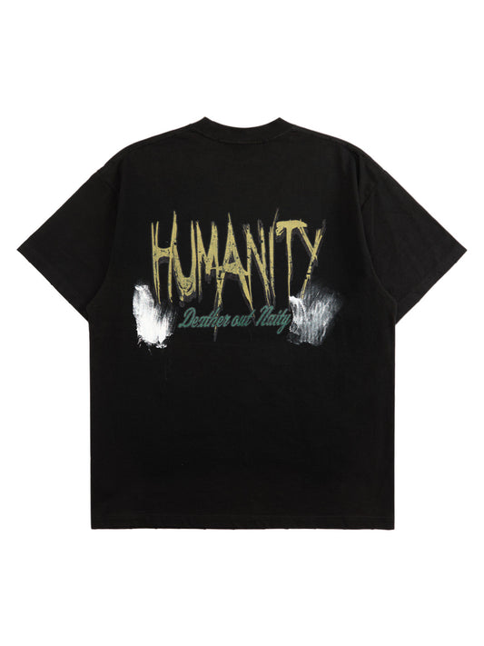 T-shirt rétro délavé avec motif graffiti et tête de mort
