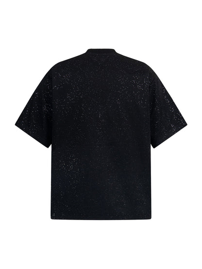 Kurzärmliges T-Shirt mit Retro-Schriftdesign und starkem Sternenhimmel-Print