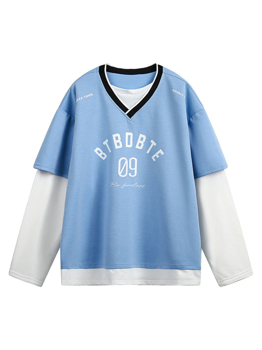 T-shirt à manches longues en jersey imitation deux pièces - 2296
