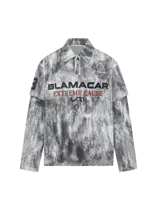 Polo à manches longues et imprimé tie-dye en deux pièces - 2366