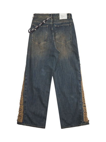 Washed Distressed 'Who Cares You' Print Straight Jeans - 2367