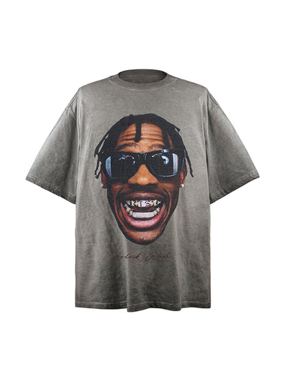 Portrait Print Crew Neck T-Shirt - 2377