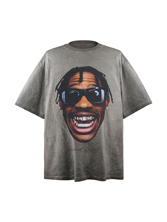 Portrait Print Crew Neck T-Shirt - 2377