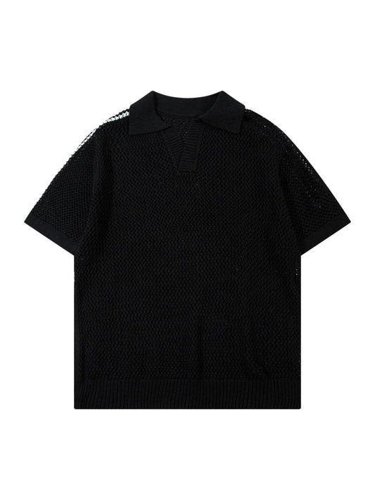 Pull polo tricoté à manches courtes