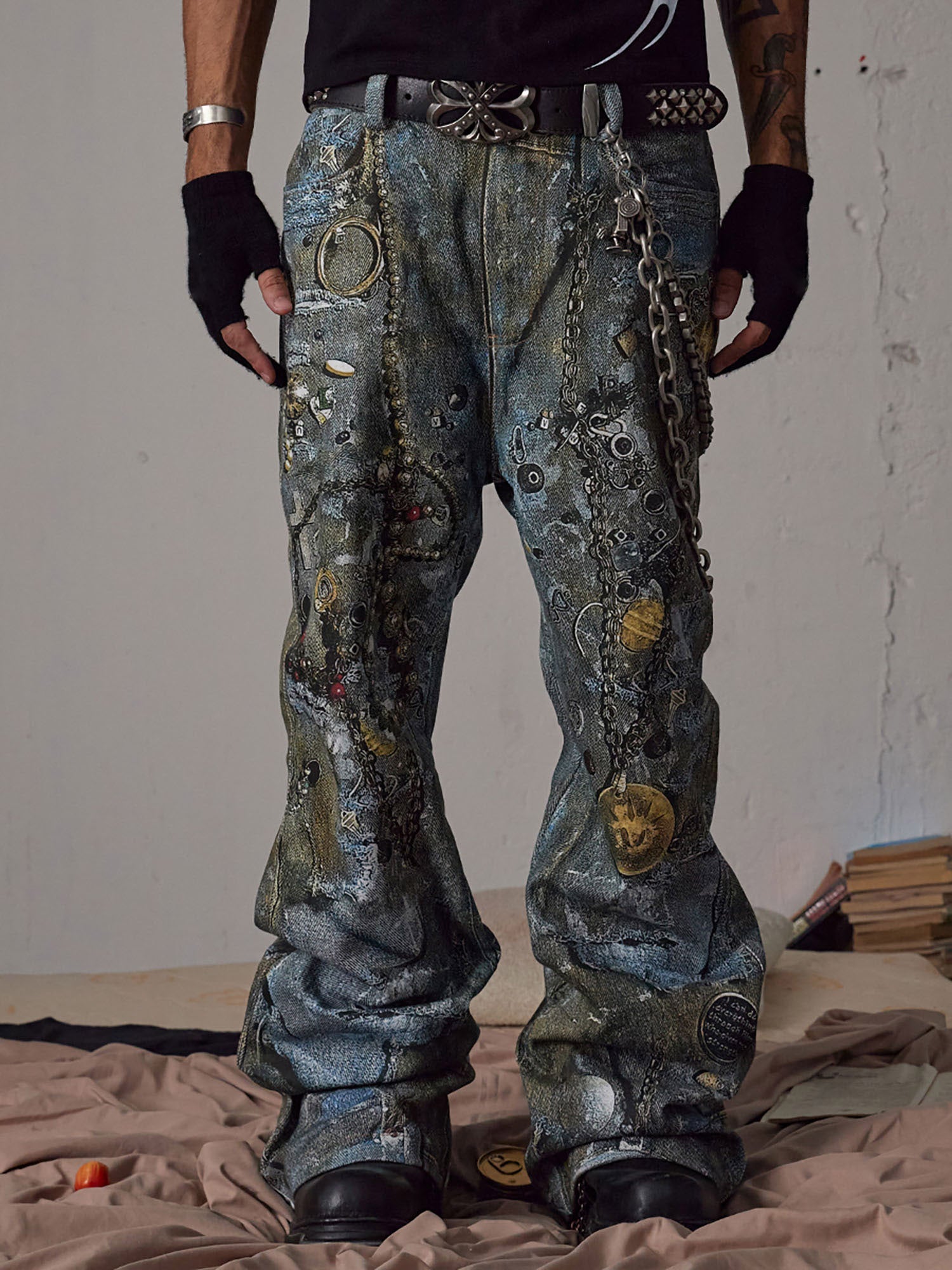 Thesupermade Graffiti BORO Destruction Chain Jeans – 2110 