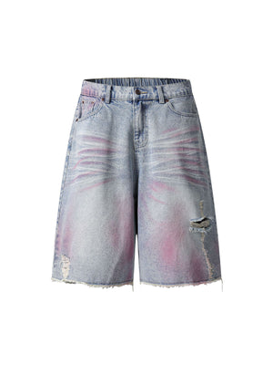 Distressed Tie-Dye Denim Jorts