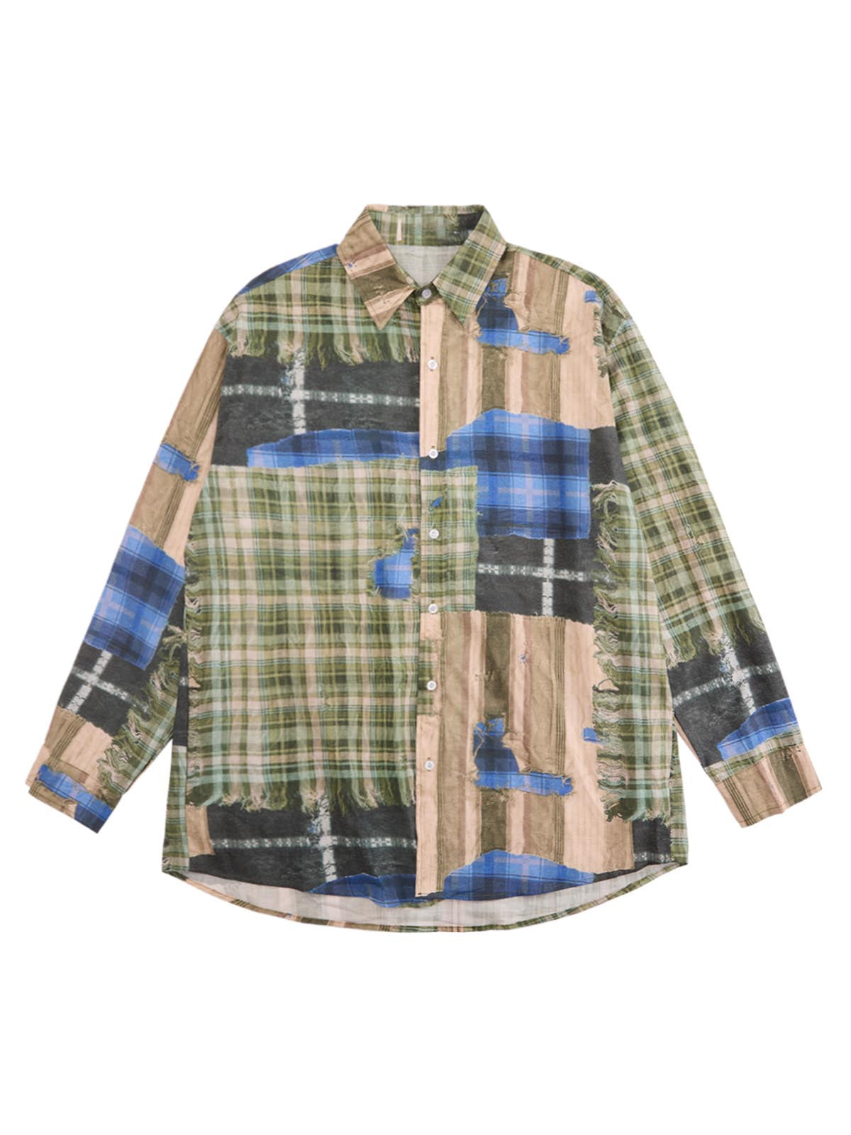 Street Contrast Color Stitching Plaid Print Long-sleeved Shirt