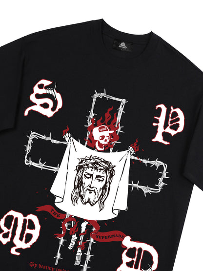 T-shirt original imprimé crâne et Jésus