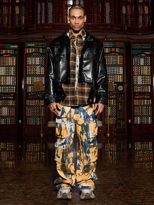 Thesupermade – Cargo-Jeans im Tie-Dye-Waste-Style mit Camouflage-Muster