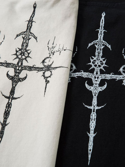 T-Shirt aus schwerer, gewaschener Baumwolle mit Kreuzschild-Print