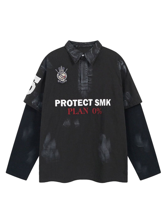 Sweat-shirt à col polo en jersey imitation broderie deux pièces