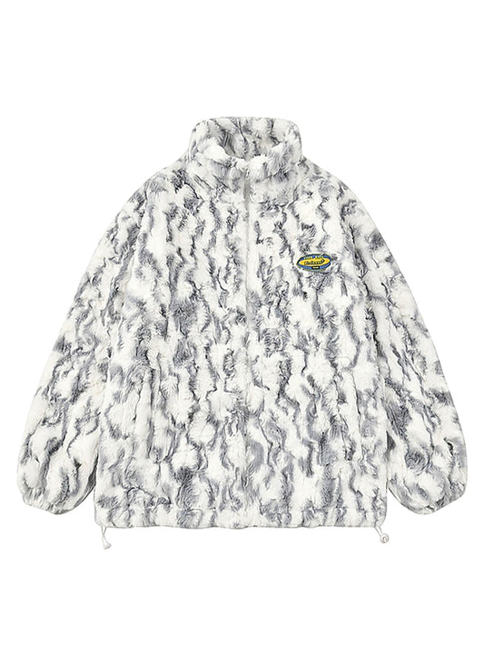 Sherpa-Jacke mit Batikmuster und Stehkragen