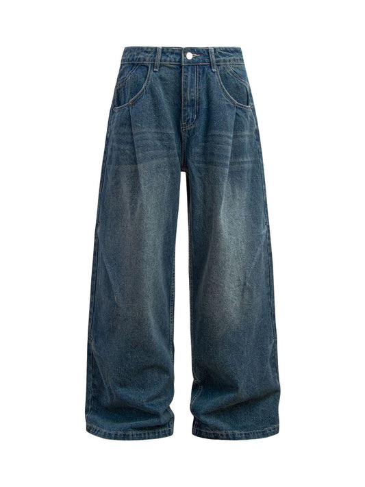 Washed Distressed Double Pleat Jeans