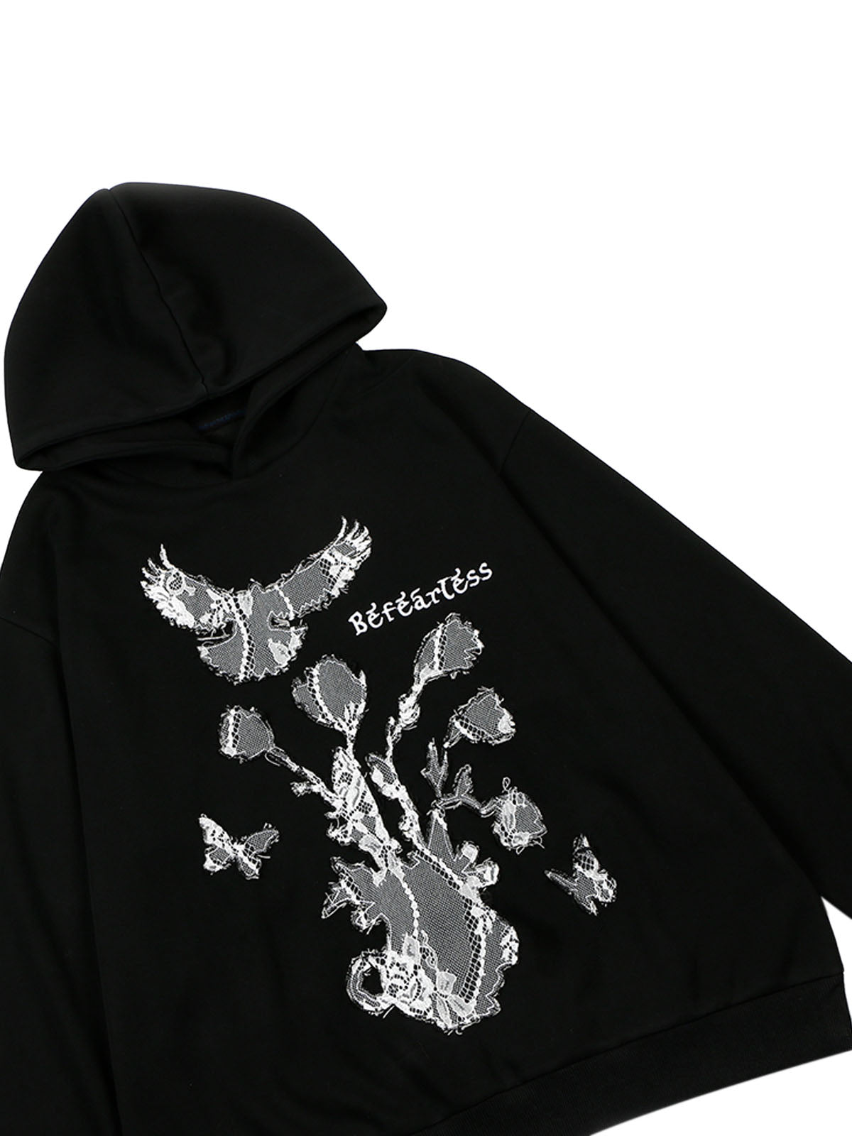 Thesupermade Lace Floral&Dove Embroidery Fleece Hoodie