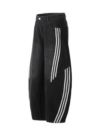 Striped Stitching Barrel Jeans