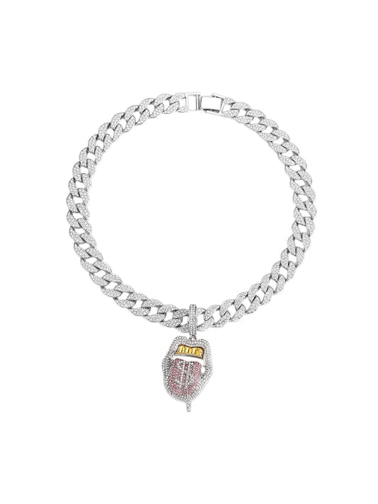 Collier cubain Hip Hop en forme de langue de diamant super fabriqué