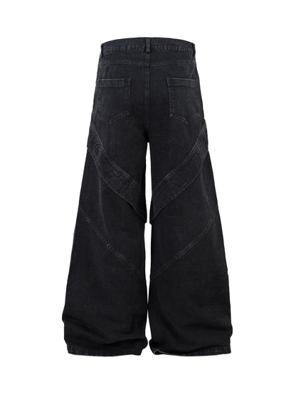 Deconstructed Split Pleated Pocket Cargo Jeans