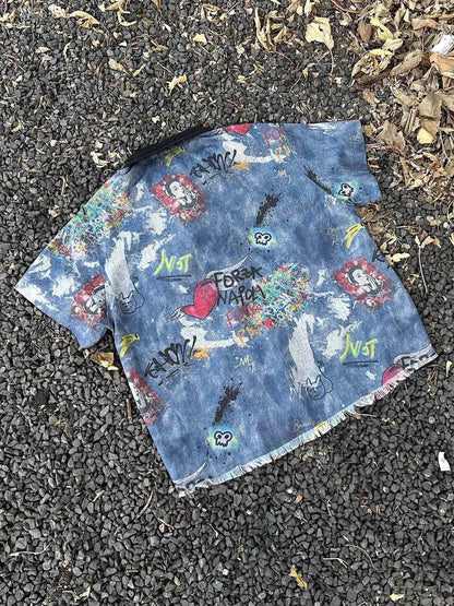 Tie-Dye Denim Graffiti Polo T-Shirt