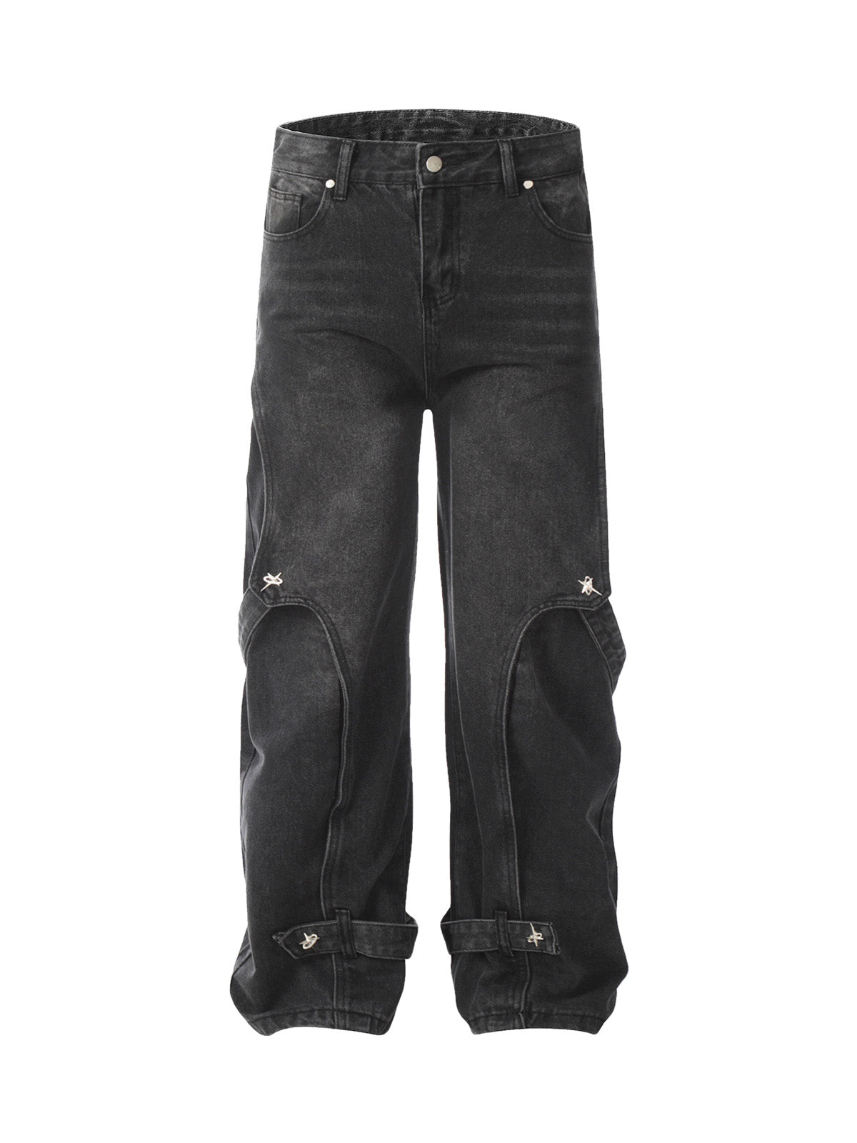 Washed Distressed Deconstructed Split Work Jeans