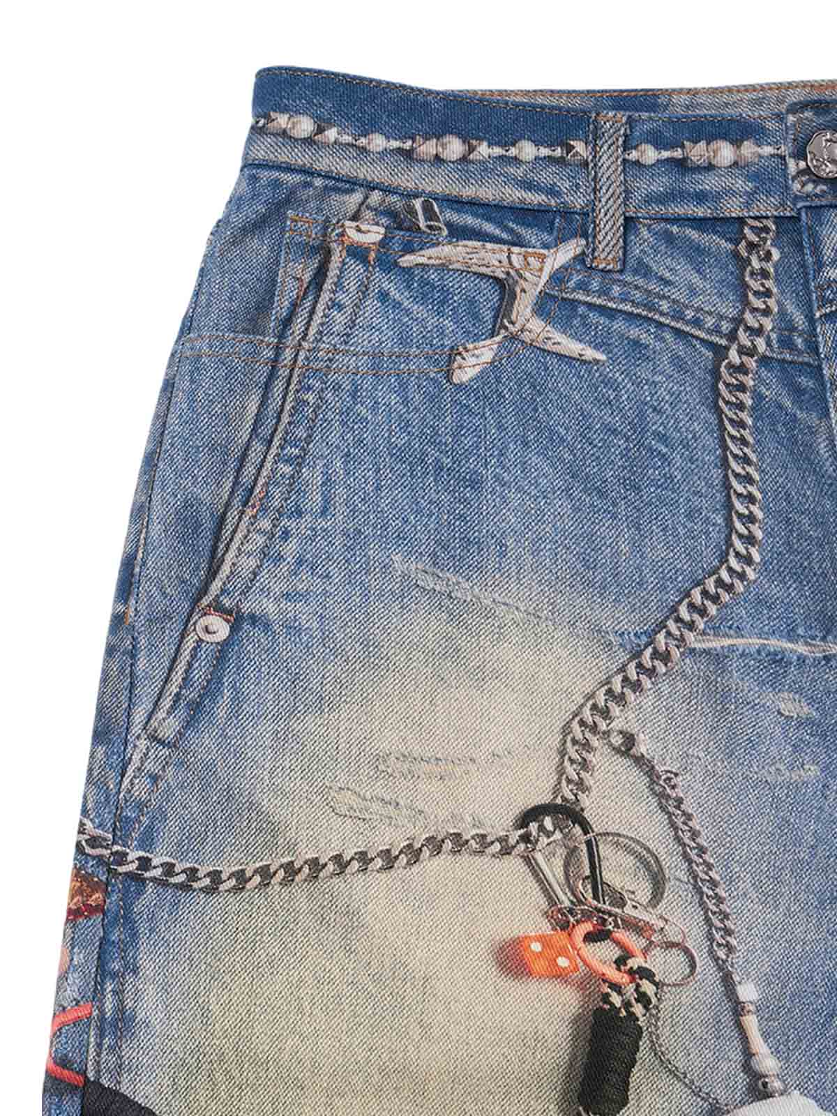 Washed Keychain Printed Baggy Jeans