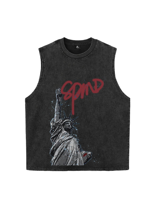 Orginal Funny Graffiti Statue Of Liberty Print Vest