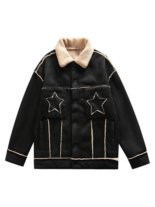 Veste polaire brodée d'étoiles à bords bruts