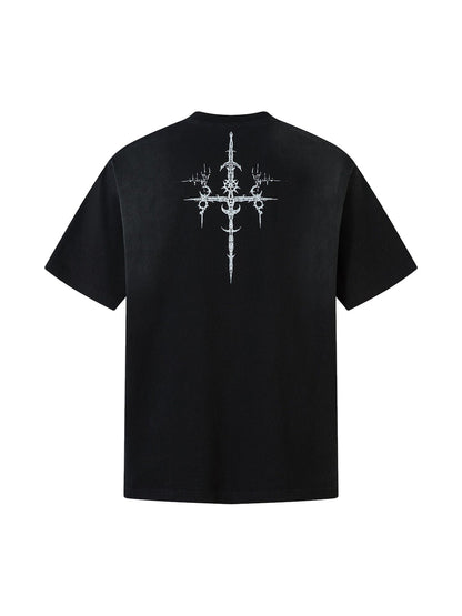 T-Shirt aus schwerer, gewaschener Baumwolle mit Kreuzschild-Print