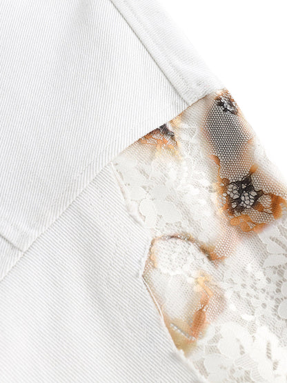 Veste en jean patchwork en dentelle style rétro américain supermade