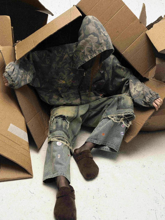 Graffiti Camouflage Patchwork Kapuzenjacke