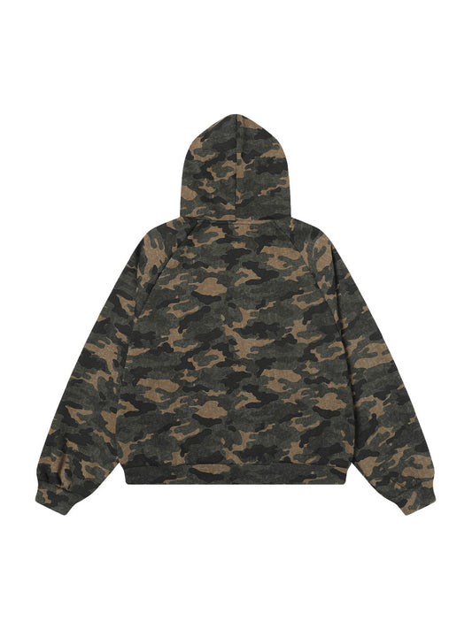 Camouflage-Cardigan mit Reißverschluss und Kapuze