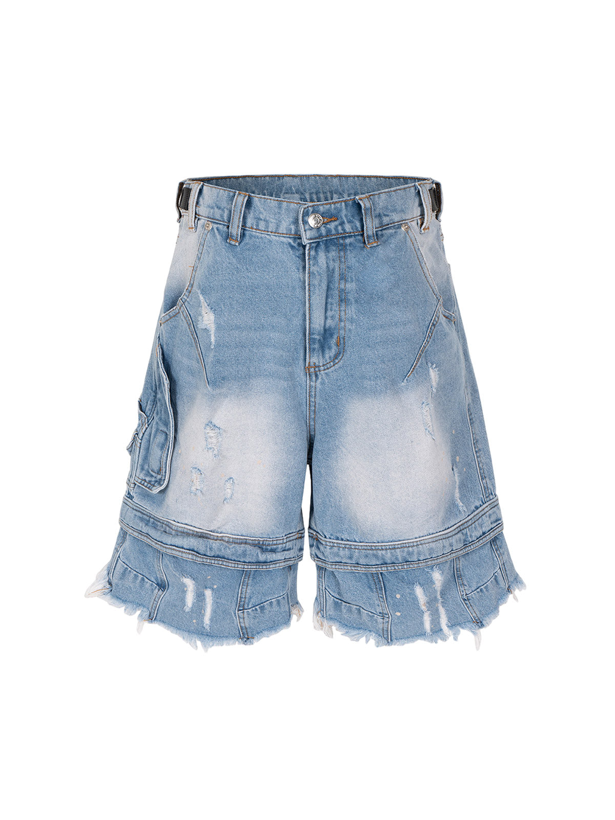 Ripped Washed Tassel Cargo Denim Shorts