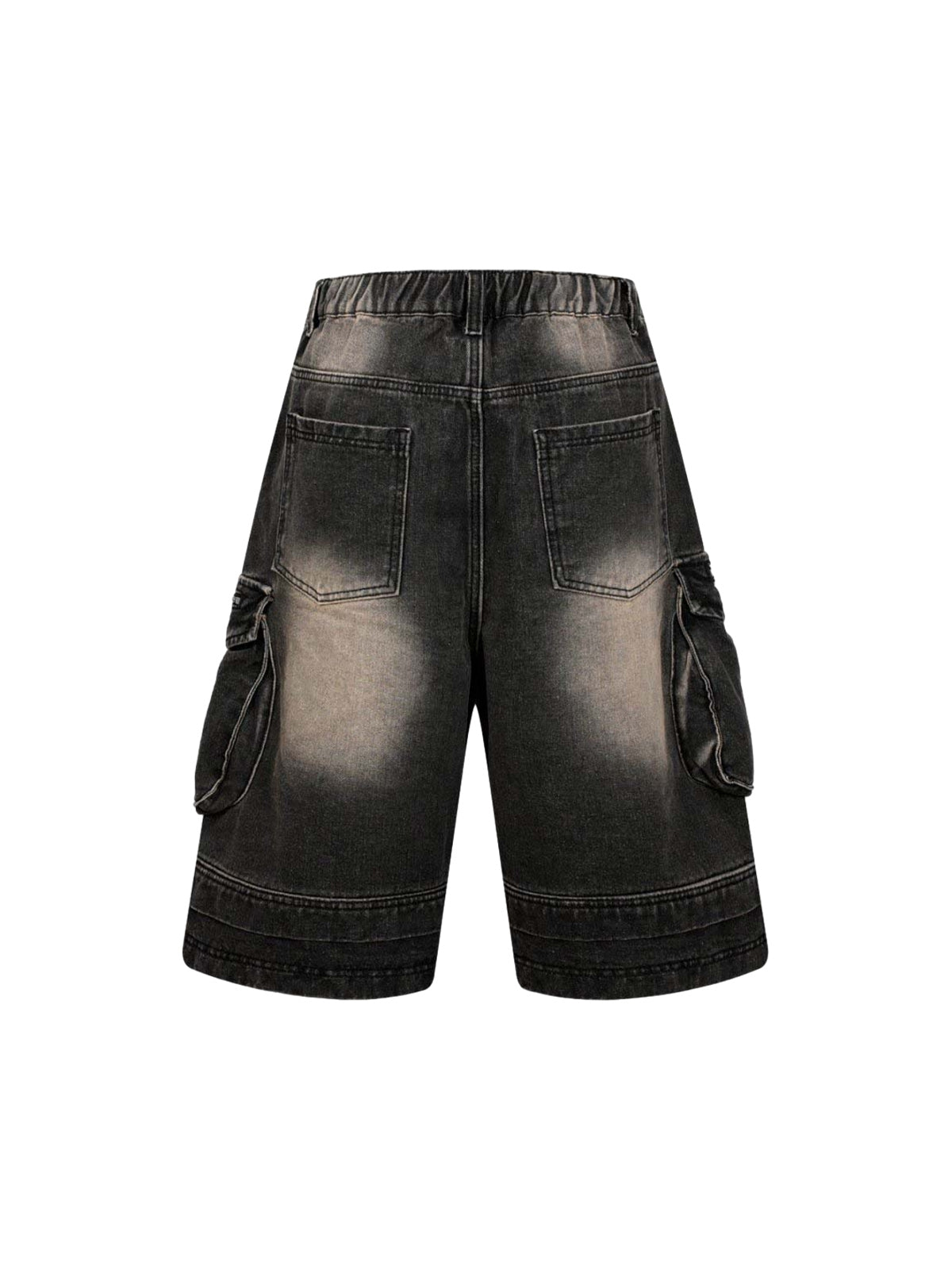 Washed Multi-Pocket Denim Cargo Jorts