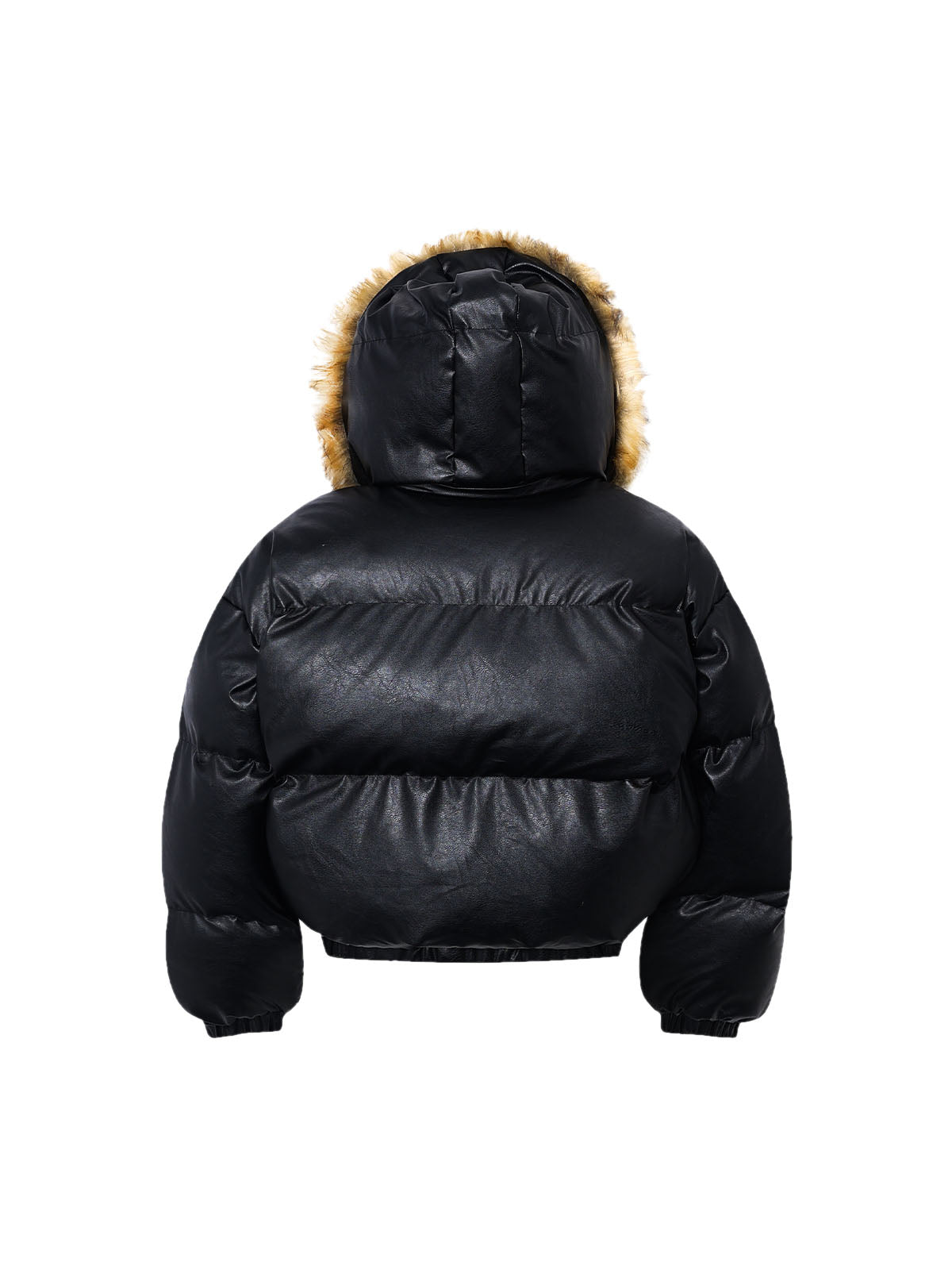 PU Leather Windproof Fur Hooded Jacket