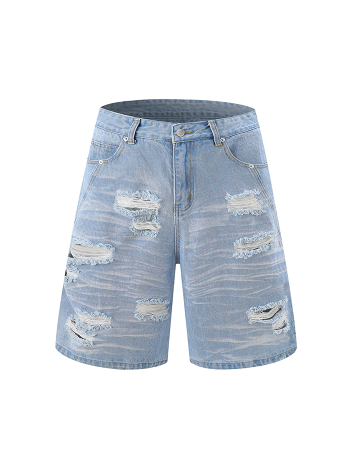 Distressed Washed Distressed Denim Shirt & Jorts Set
