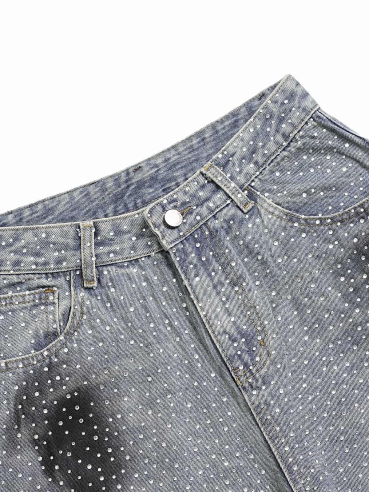 Washed Gradient Rhinestone Straight Jeans