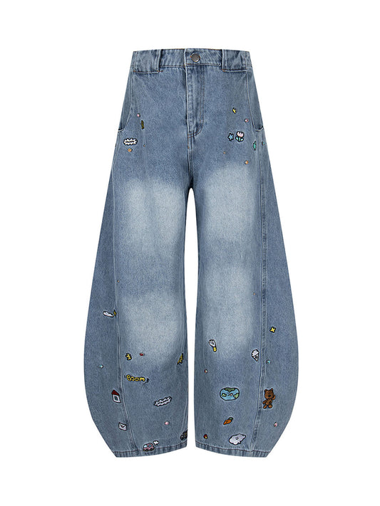 Fun Embroidered Barrel Jeans